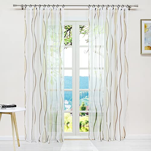 ESLIR Gardinen mit Kräuselband Vorhänge Gardinenschals Transparent Schlaufenschal Wellen Muster Voile Sand BxH 140x245cm 1 Stück