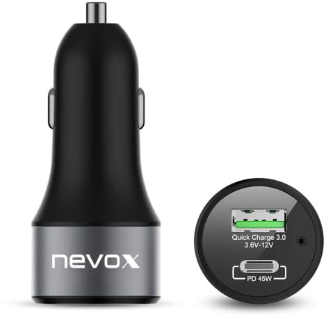 Nevox 63W KFZ Ladegerät USB-C Power Delivery 45W & USB-A Quick Charge 3.0 18W – Schnellladegerät Auto für iPhone, Samsung Galaxy, Google Pixel, iPad, MacBook, Tablets & Notebooks
