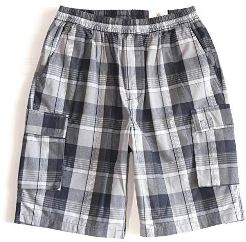 YAGO Herren Elastische Taille Kordelzug Relaxed Fit Plaid Cargo Shorts S-5XL, Marineblau/Grau (Bn4), 4X-Groß
