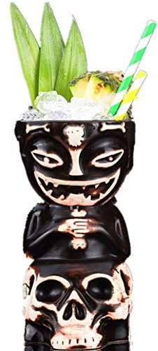 Tasse à cocktail hawaïenne Tiki en céramique, verre à vin, bière, cocktail créatif, bar, tasse à café amusante pour la maison, le bureau, cadeau (têtes de mort zombies)