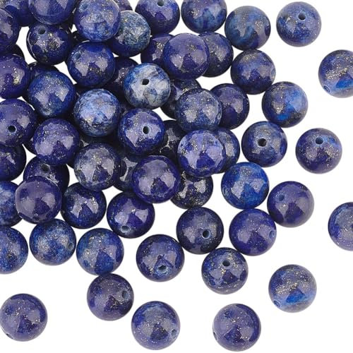 OLYCRAFT 88~96 Stück Blauer Lapislazuli Perlen 8mm Gefärbt Lapislazuli Halbedelsteine Perlen Runde Lose Edelstein Perlen zum Auffädeln Energiestein mit 1mm Loch Für Armband Die Schmuckherstellung