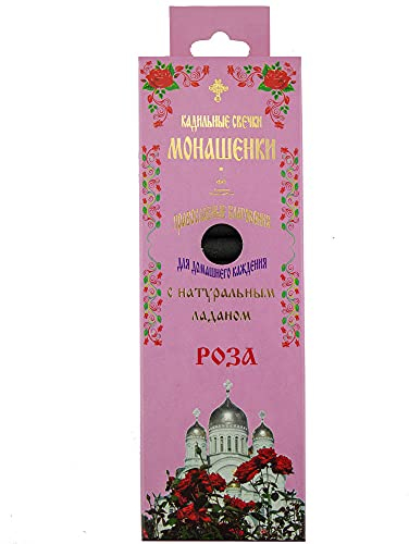 Diveevo Räucherkerzen mit Halter - Rose 14 Stk. I Natürliche Räucherstäbchen mit Weihrauch & verschiedenen Düften I Kleine Kerzen für Entspannung & Meditation I Traditionell & hochwertig