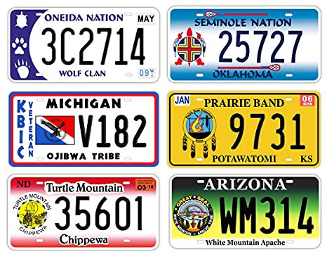 Panguru Replica License Plates, Native American Tribes, Embossed Metal Number Tags, Prop Car Registration Tags, 12x6 Inch (6 pcs Combo 2)