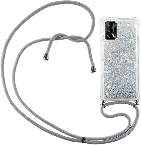 Handykette Hülle Kompatibel mit Oppo A74 4G/F19 Hülle,Glitzer Flüssig Bewegende Treibsand Transparent Silikon Case,TPU Silikon Ultra Dünn Stoßfeste Schutzhülle-Silber-