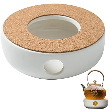 GDWD Stövchen für Teekanne,Stövchen Teekanne Porzellan,Hohl Geschnitztes Design,Klassisches Porzellan Wärmer mit Kork Basis,Tee Herd Milchwärmer Home Cafe Teemilch (General), Weiß, 15*6.5