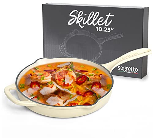 Segretto Cookware Enameled Cast Iron Skillet, 10.25, White