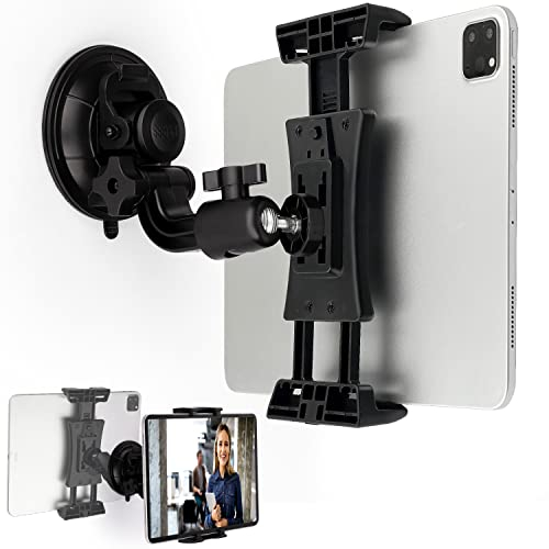 Mippko Support à ventouse pour miroir et salle de bain - Base à ventouse de 8,9 cm pour verre/mur/métal/plastique, pince compatible avec iPad/Nexus/LG G/liseuse de 7 à 12,9