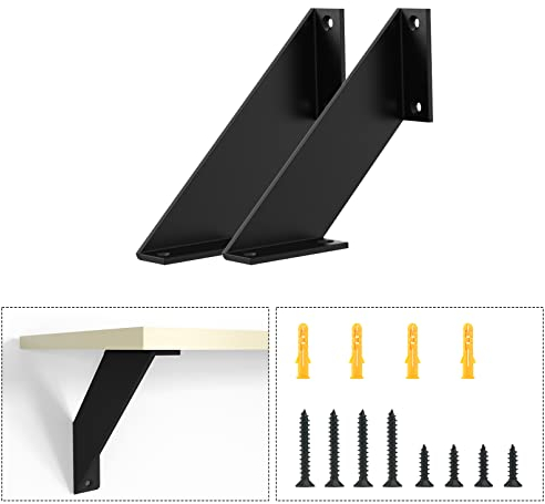 SPOROOT Regalhalterung Schwarz, Regalwinkel 10cm,90°Dreieck Unterstützung Eisen Regalwinkel für Winkel Regal (2 Stück)