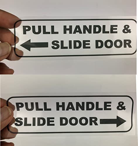2 x Pull Handle and Slide Door to Open,Set of 2,Black On Clear Vinyl Stickers,Left Right Arrows Hackney Mini Cab Taxi Minicab Safety Signs (Black on Clear Vinyl, 200MM X 70MM)
