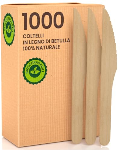 1000 Baciato Caffè Coltelli Ecologici in Legno di Betulla Monouso 100% Naturali Biodegradabili e Compostabili Posate Usa e Getta