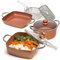 Moss & Stone Set di 7 pentole e padelle in rame, antiaderenti, padelle quadrate in rame per cucinare, pentole rotonde in rame e cestello per friggere, adatte al forno padella profonda da 5 litri, set