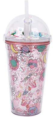 450ml Wasserbecher mit Strohhalm und Deckel, Doppelwandiger Plastikbecher, Auslaufsichere Kindertrinkflaschen Trinkflasche für Kinder, Erwachsene, Schule, Büro, Reisen, Radfahren, Sport (Rosa)