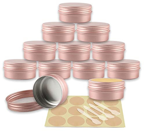 YANCAER 24 Pack 50ml - D57mm x H28mm Matte Pink Screw Top Aluminum Tin Jars Round with Screw Lid and Blank Labels, Cosmetics Pots Containers for DIY Candle, Crafts, Lip Balms, Salves, Travel