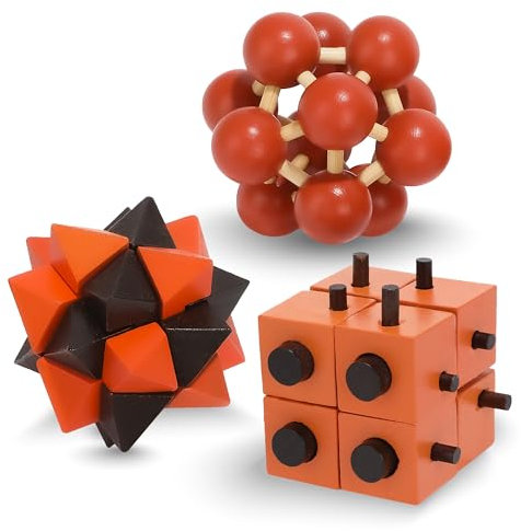 Sharp Brain Zone 3er-Pack Holzpuzzlespiele, Denksportaufgaben, Spielzeug – 3D-Puzzles für Jugendliche und Erwachsene – Holzpuzzlespiele für Familienfeiern als Geschenk – Denkspiele für Kinder