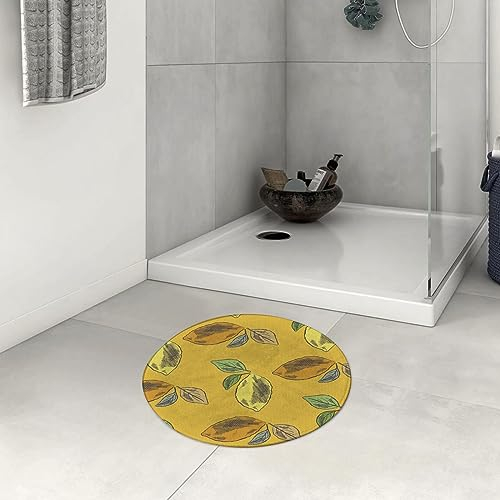 Badezimmerteppich rutschfest Früchte gelb und orange gefärbte exotische Zitronen mit bunten Blättern.Mehrf Waschbar teppich rund Weich Flauschig Badteppich Weich Kurzflor Mikrofaser Badvorleger 60 cm