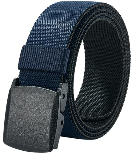 LionVII Elastische Gürtel für Herren, 2 Farben in 1 Gürtelband wendbarer Canvas-Gurt mit YKK-Kunststoffschnalle,130 cm Stretchgürtel (Schwarz und Marineblau)
