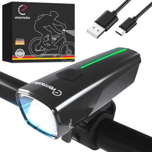 evermotor LED Fahrradlicht Vorne mit StVZO-Zugelassen, USB-C 2600mAh Akkukapazität Fahrradlampe, IPX5 Wasserdicht Fahrrad Licht 50LUX Fahrradbeleuchtung Blinker für Kinder und Erwachsene