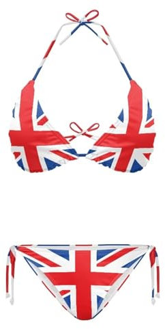 Suhoaziia UK Flag Women Two Piece Swimsuit Sexy Swimwear Halter String Triangle Bikini Sets Plus Size Cheeky String Swimsuit Size XS-2XL