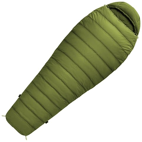 Mumienschlafsack Norskskin Ultralight 220 Grün Koppelbar Extrem - 6°C Schlafsack mit Kopfkissenfach (Reißverschluss Links)