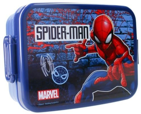 My sweety pop - Caja de aperitivos para almuerzo, diseño de Spiderman para niños, guardería, guarderías, escuelas, vacaciones, comida de 16 cm, color azul