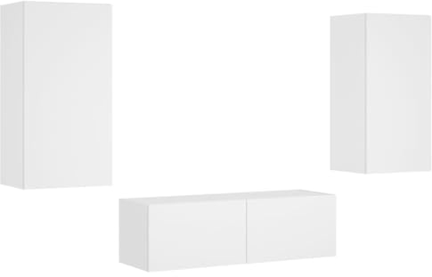 vidaXL Meubles TV Muraux avec Lumières LED 3 pcs, Armoires de Télévision Suspendues, Meubles Télé Flottants, Moderne, Blanc Bois d'Ingénierie
