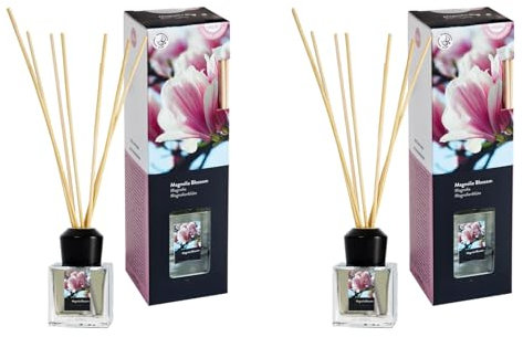 Raumduft im Glas mit Duftstäbchen im 2er-Set – 2x50 ml – für Badezimmer, Hausflur, Wohnzimmer, Küche, Abstellraum – eignet Sich auch als Geschenk zu Weihnachten und Geburtstag (Magnolia Blossom)