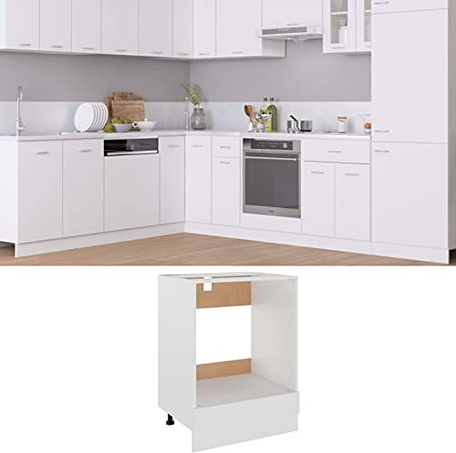White Engineered Wood Lyon Built-In Oven Cabinet with Storage Shelf, 60x46x81.5cm, Easy to Clean, Assembly Required, Wall Mounting Included