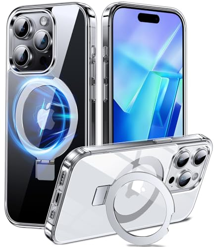 Chicfun 3-in-1 [Magnetic+KickStand+Ring Holder] for iPhone 15 Pro Case Stand Ring Holder Compatible with MagSafe, Military Shockproof Protective iPhone 15 Pro Phone Case KickStand Cover Clear