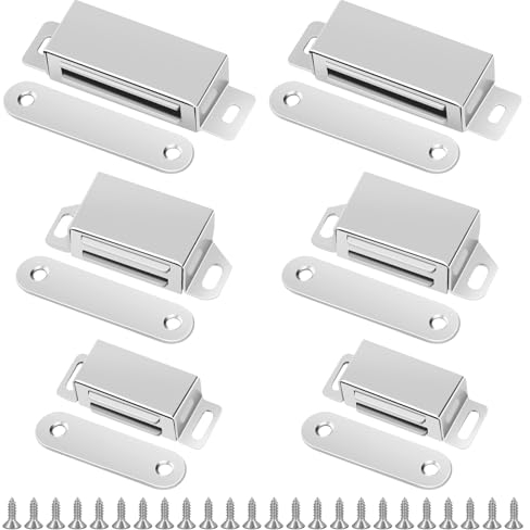 LHOEST 6 Stück Magnetschnäpper, Magnete für Schranktüren mit 24 Schrauben, Tür Magnet Schranktür, Türmagnet Extra Stark Magnetverschluss Schrank, Magnet Türschließer Edelstahl Türmagnete