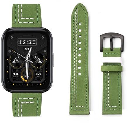 Cuero Correa para Realme Watch 3/Watch 2/Watch 2 Pro Correa, Piel Vintage Suave con Ajustable Hebilla Metálica Banda de Repuesto para Hombres y Mujeres Compatible con Realme Watch 3 Pulseras (2)