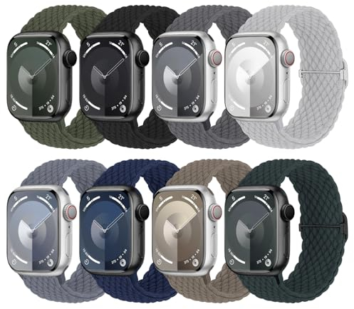 8 cinturini intrecciati, compatibili con Apple Watch 38 mm, 40 mm, 41 mm, 42 mm, 44 mm, 45 mm, elastico in nylon per Apple Watch 9 SE 8 7 6 5 4 3 2 1, 38mm/40mm/41mm