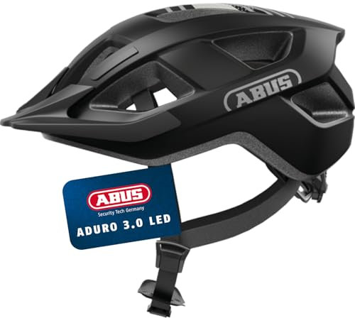 ABUS Fahrradhelm Aduro 3.0 LED - Sportiver City-Helm in stilvollem Design für alltägliche und sportliche Touren - mit Rücklicht - für Damen und Herren - Größe M, Schwarz