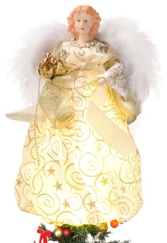 angelo per punta albero di natale, Angeli per Albero di Natale, puntale albero di natale a forma di angelo, con Luci String, Adatto per Decorare la Cima dell'Albero
