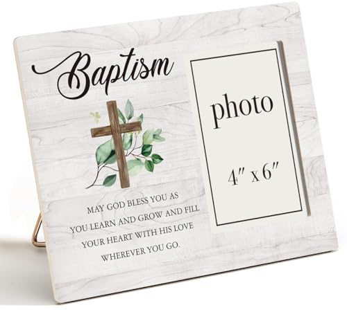 CIANMGD Tauf-Bilderrahmen, Taufgeschenke für Jungen, Taufgeschenke für Mädchen, katholisches Babygeschenk, Holz-Bilderrahmen, 10,2 x 15,2 cm Foto