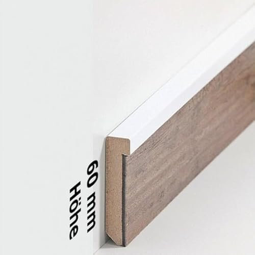 Sockelleiste MDF 13 x 60 x 2500 mm MDF-Kern foliert Weiß zum Kleben, Clipsen, Schrauben & Nageln Fußleiste für Vinylboden by PROVISTON 12.5 Meter | 5 Stück