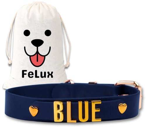 FeLux Vegan Leder Hundehalsband 25mm - Personalisierbares Halsband mit Namensschild und Telefonnummer (Schwarz)