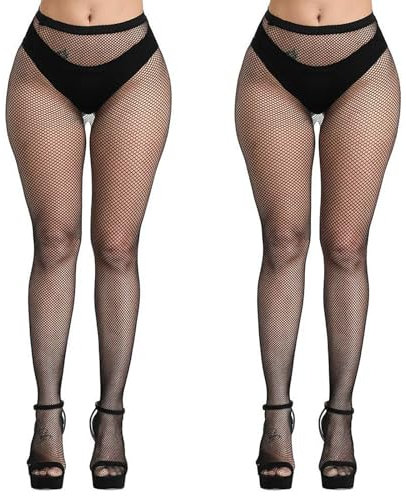 NebulaGlam Medias de Red de Pesca, Medias Rejilla Mujer, Medias de Malla de Cintura Alta, Medias Malla Pantimedias Elástico, Medias Mujer Sexy Malla para ​Mujeres Fishnet Tights, Negro