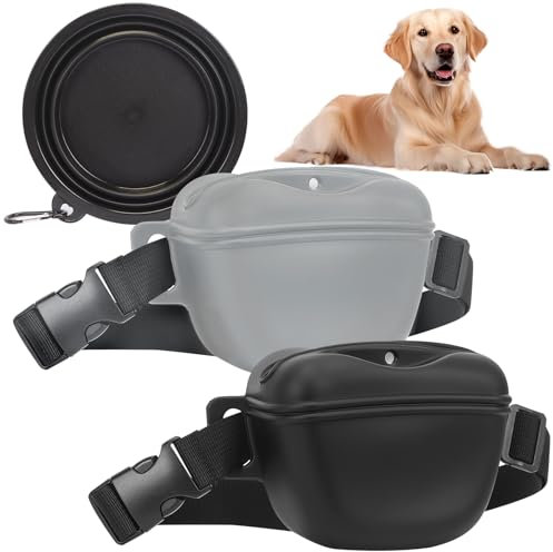 Zefphxs Silicone Dog Treat Pouch, 2 PCS Dog Treat Bag with Collapsible Dog Bowl, Upgrade Magnetic Closure with Waist Belt, Dog Walking Bag for Pet Training Walking
