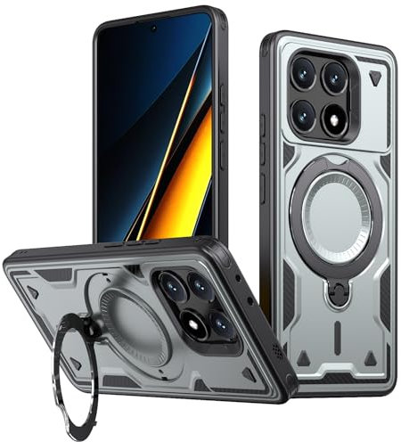 PanXCase Funda para Xiaomi Poco X6 Pro 5G - Carcasa Armor 360° Soporte Anillo Metálico Magnética Protección Militar Antigolpes Resistente Case (Grey)
