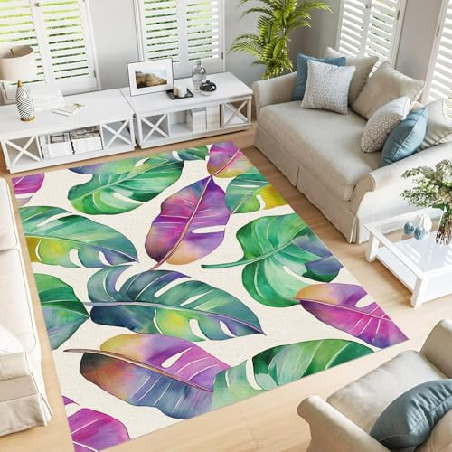 JEDTAKCT Alfombra De Área, 180X240Cmalfombra De Salón De Pelo Corto Suave, Ligera, Antideslizante, Lavable Acuarela Monstera Alfombra De Área para Dormitorio, Entrada, Cocina