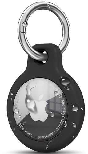 Oumida Hülle für Apple AirTag Anhänger, AirTag Schlüsselanhänger, Vollständig wasserdichte Airtags TPU Schutzhülle, AirTags Case Cover Kratzfest Stoßfest Verlustsicher, Schwarz
