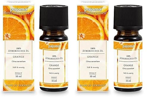 pajoma® Duftöl 10 ml, Orange | 100% Naturrein Ätherisches Öl für Aromatherapie, Duftlampe, Aroma Diffuser, Massage, Naturkosmetik | Premium Qualität (Packung mit 2)