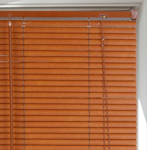 Lister Cartwright 25mm PVC Venetian Blinds Windows Blind Easy Fit Child Safety Included (Dark Wood Textured, 180 cm Width x 160 cm Drop)