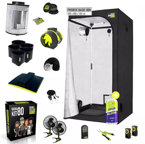 Garden Highpro - Growzelt Komplettset 80x80x180cm Anbau Set mit LED Vollspektrum Grow Lampe mit Ventilator Abluft Aktivkohlefilter Growzelt Anzucht Gewächshaus Grow Tent Complete Set
