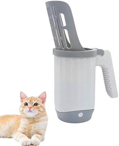 Pala de Arena para Gatos, Recogedor de Arena para Gatos Gran Capacidad, Durable, para Gatos de Todos LosTamaños, con Una Bolsa de Bolsa de Basura(Gris)