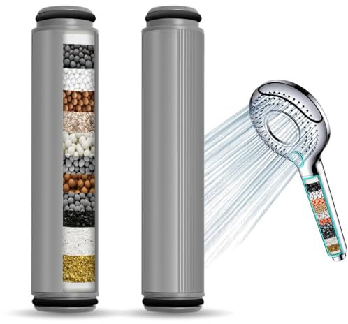 2 Stück 15 Schichten Filter für Meko Handbrause, Ø 2,5 CM x Höhe 10,8 CM Ersatzfilter Duschfilter Handbrause, Filter für Hartes Wasser zum Filtern von Hartem Wasser Chlor Schwermetallen Geruch (Grau)
