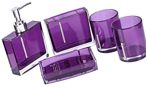 Juego de 5 piezas de tocador de baño acrílico contemporáneo, dispensador de jabón, soportes para cepillos de dientes, vasos de cristal, recipientes de loción líquida, organizadores de baño acrílicos