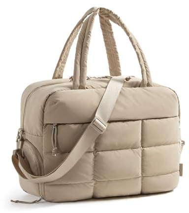 BAGSMART Travel Bag for Ryanair Cabin Bags 40x30x20, 23L Gym Bag with Shoe Compartment, Carry on for Weekend Sport Overnight, Quilted Holdall for Women, Padded Laptop Compartment, Café au Lait