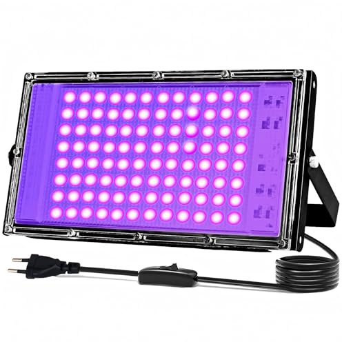 Indmird UV Schwarzlicht Strahler 100W, LED UV Strahler mit Stecker | 395-400nm Schwarzlichtlampe IP66 Wasserdicht LED Blacklight UV Flutlicht für Schwarzlichtparty, Neonparty, Disco, Halloween