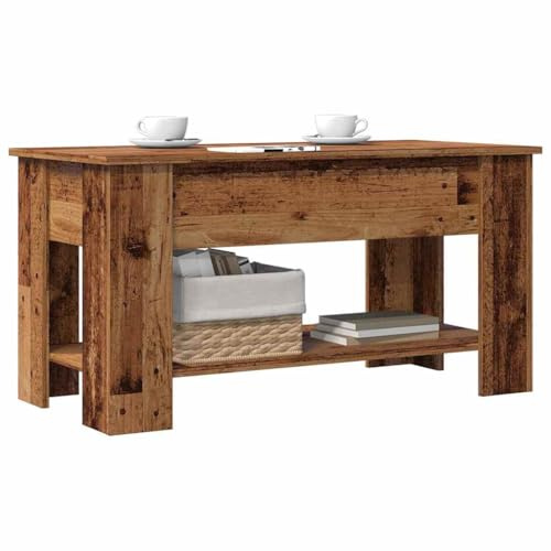 Holamys Couchtisch Altholz-Optik, 101x49x52 cm, Holzwerkstoff, höhenverstellbar, mit verstecktem Stauraum, ideal als Esstisch oder Computertisch für Wohnzimmer
